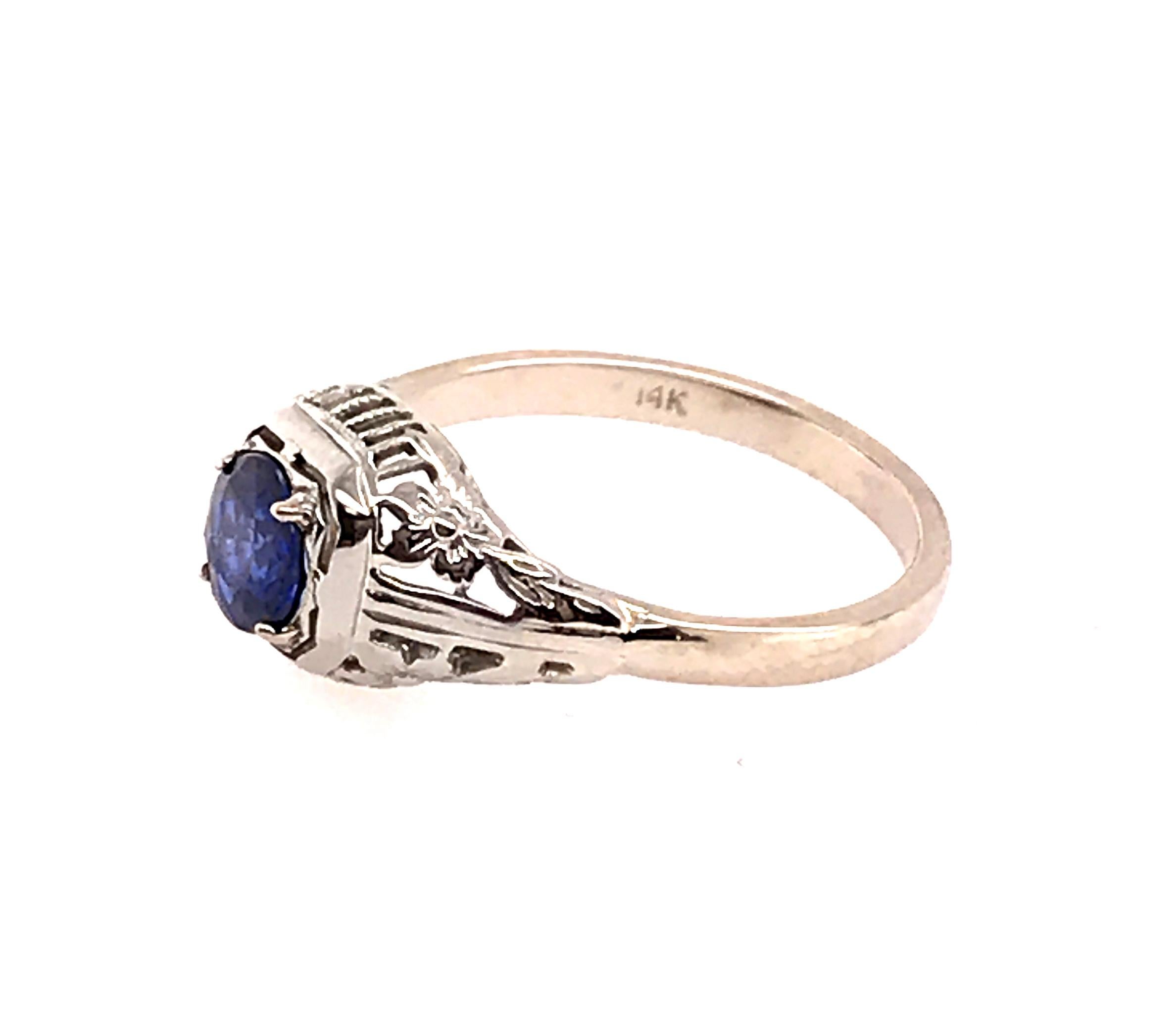 Round Cut Art Deco Sapphire Ring .80ct Round Original 1920's Antique Flowers Filigree 14K