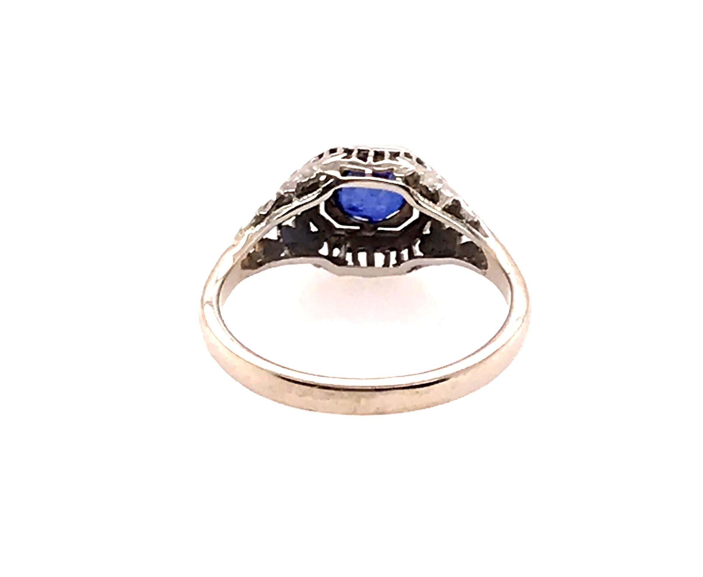 Women's Art Deco Sapphire Ring .80ct Round Original 1920's Antique Flowers Filigree 14K
