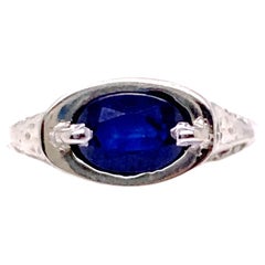 Vintage Sapphire Engagement Solitaire Ring 1.06ct Oval 18K Art Deco Antique