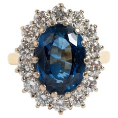 Vintage  Sapphire (est 4.65ct) & Diamond (est 1.25ct)  Cluster Ring