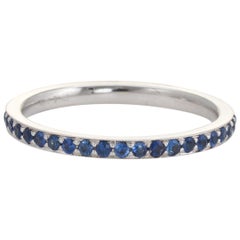 Retro Sapphire Eternity Ring 18 Karat White Gold Estate Fine Jewelry