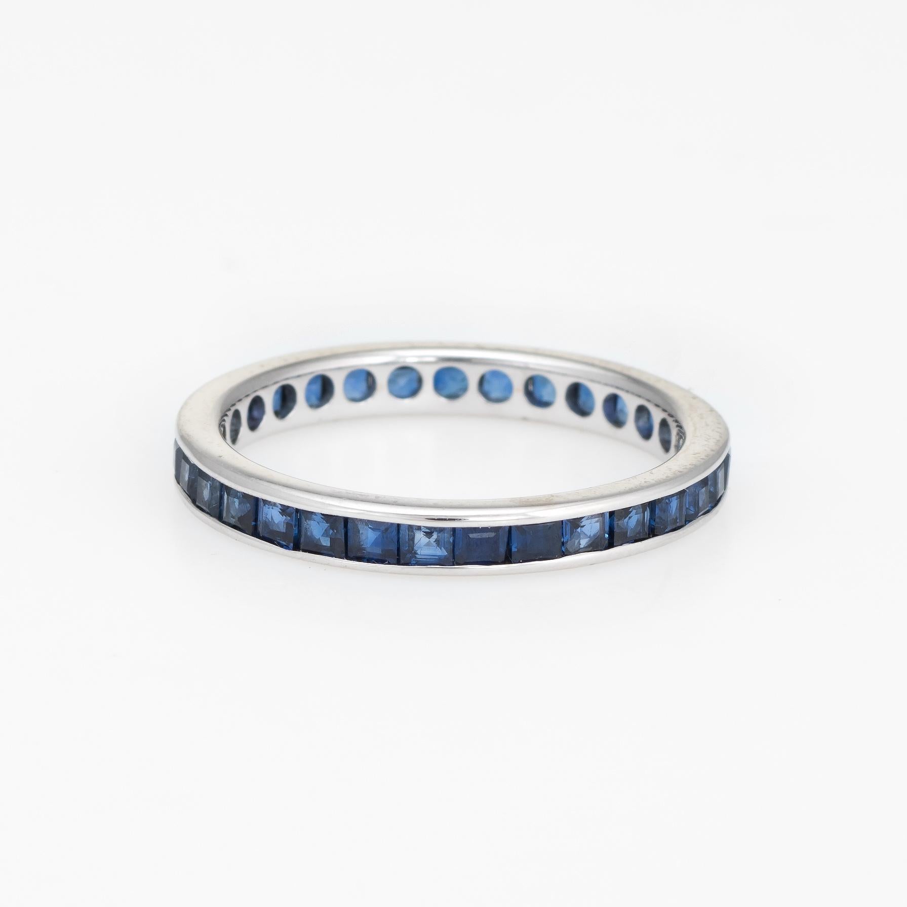 Modern Vintage Sapphire Eternity Ring Blue Box Cut 18 Karat White Gold Estate Jewelry