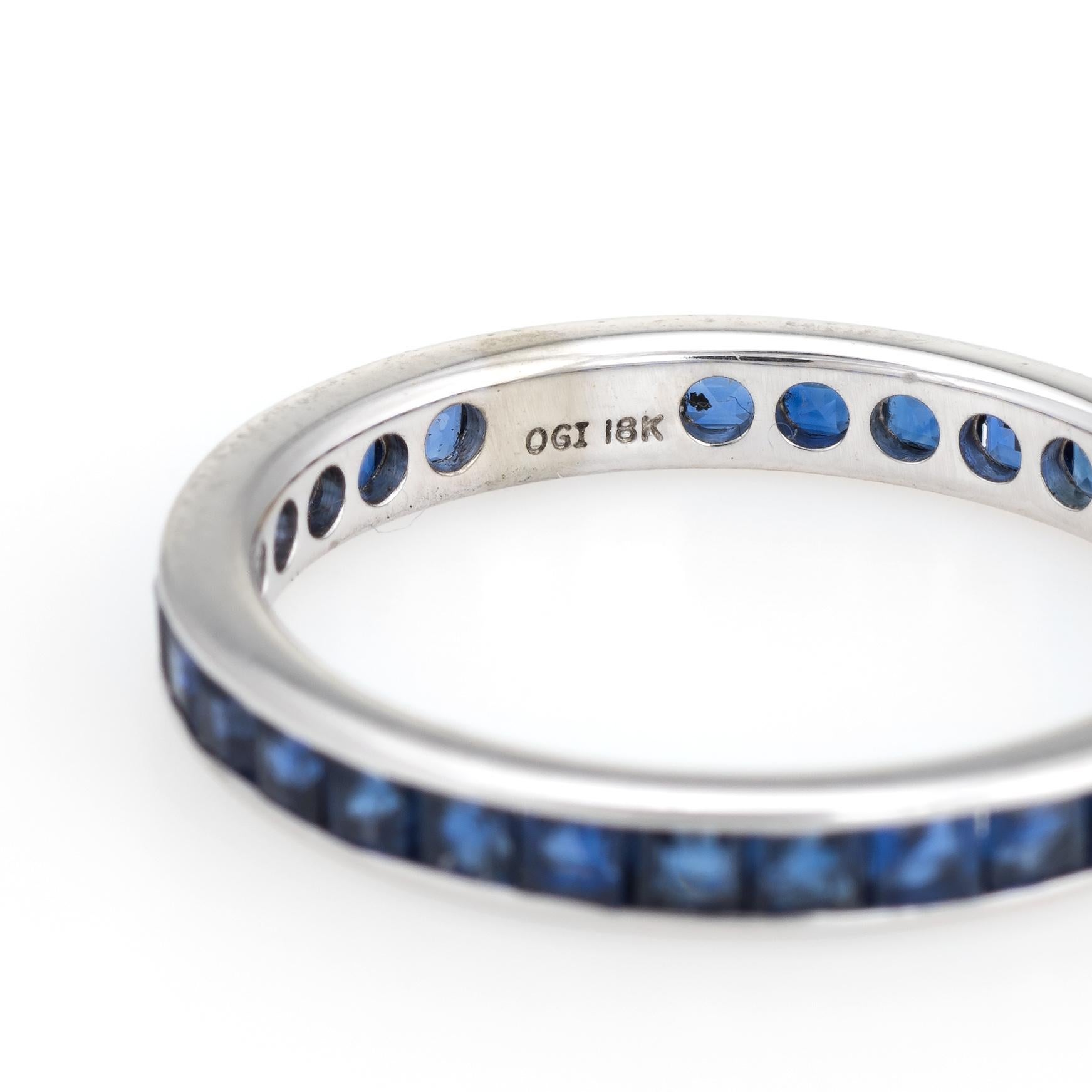 Women's Vintage Sapphire Eternity Ring Blue Box Cut 18 Karat White Gold Estate Jewelry