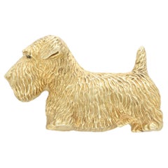 Vintage Sapphire Eyed Scottish Terrier Dog Brooch Set in 14k Yellow Gold
