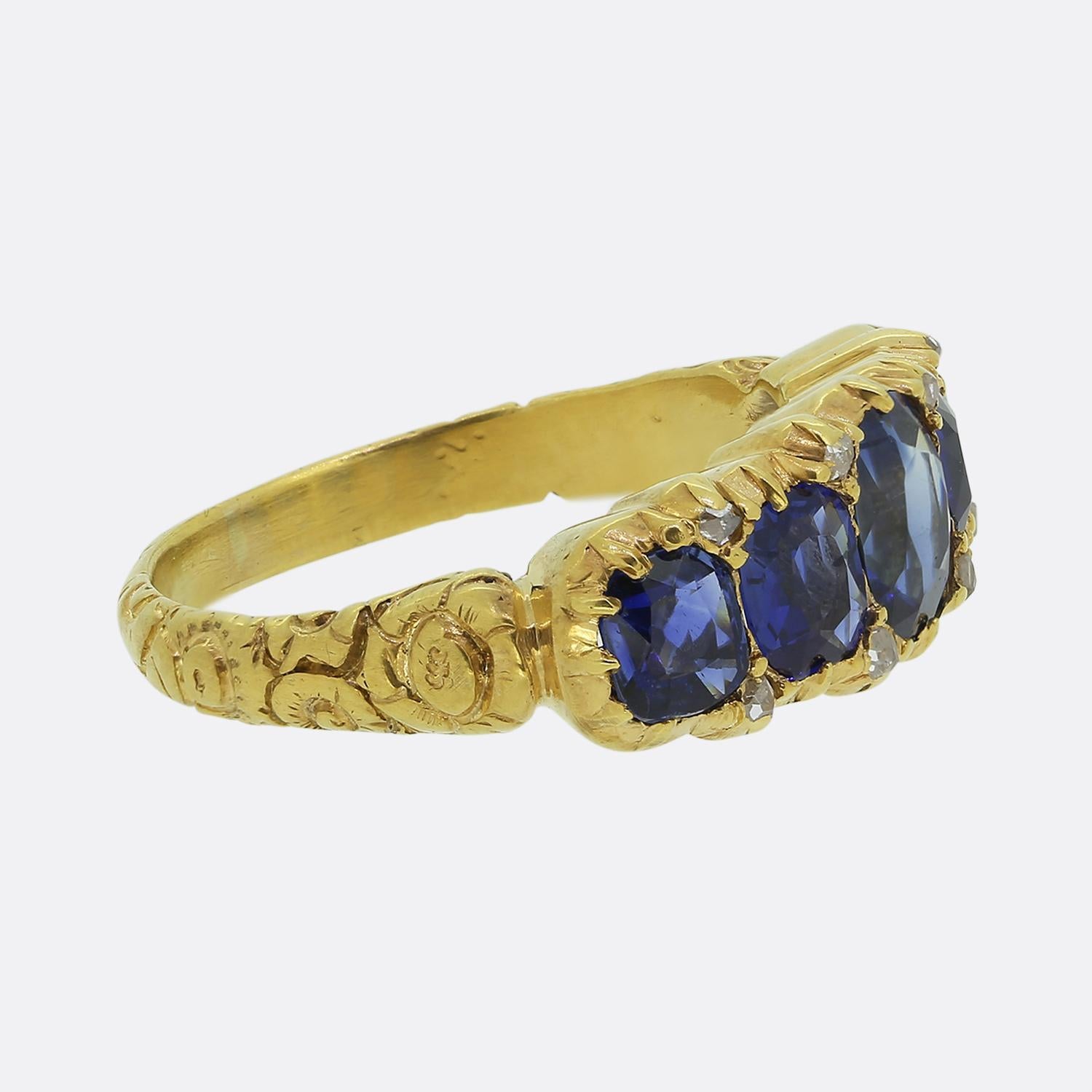 Cushion Cut Vintage Sapphire Five-Stone Ring For Sale
