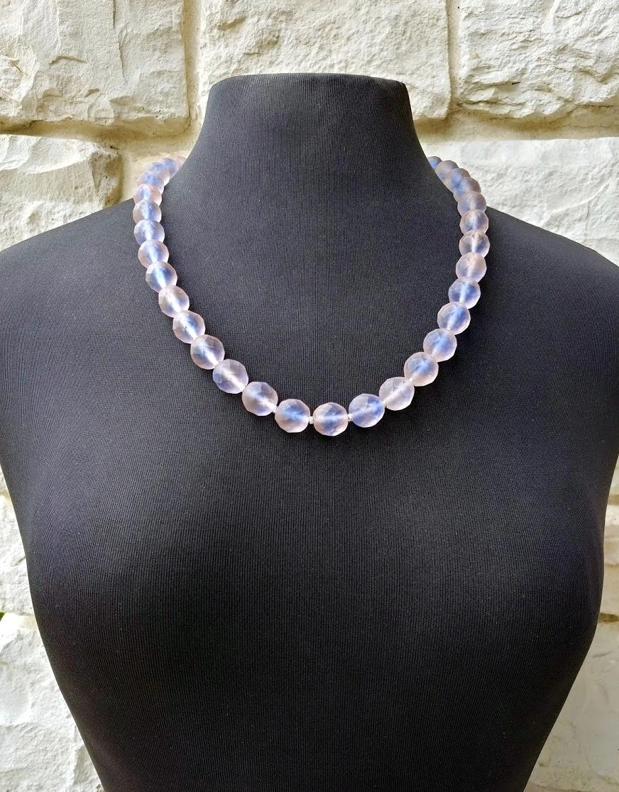 Cabochon Vintage Sapphire Frosted Ice Glass Necklace For Sale