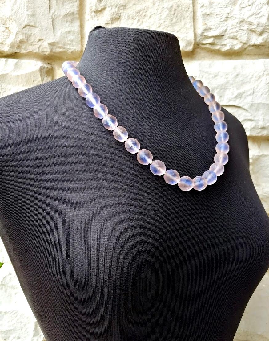 Vintage Sapphire Frosted Ice Glass Necklace In Excellent Condition For Sale In Chesterland, OH