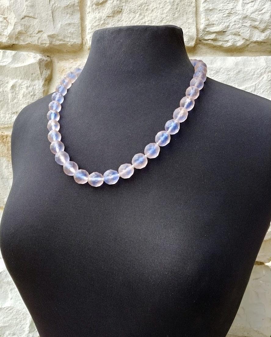 Women's Vintage Sapphire Frosted Ice Glass Necklace For Sale