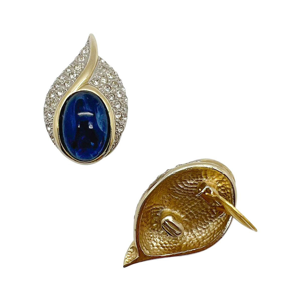 Vintage Sapphire Glass Cabochon Twist Earrings 1980s In Good Condition For Sale In Wilmslow, GB
