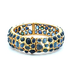 Vintage Sapphire Gold 16.5mm Round Bangle Bracelet Fine Estate Jewelry