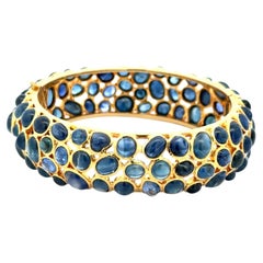 Vintage Sapphire Gold 16.5mm Round Bangle Bracelet Fine Estate Jewelry