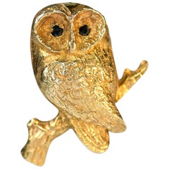 Vintage Sapphire Gold Owl Brooch