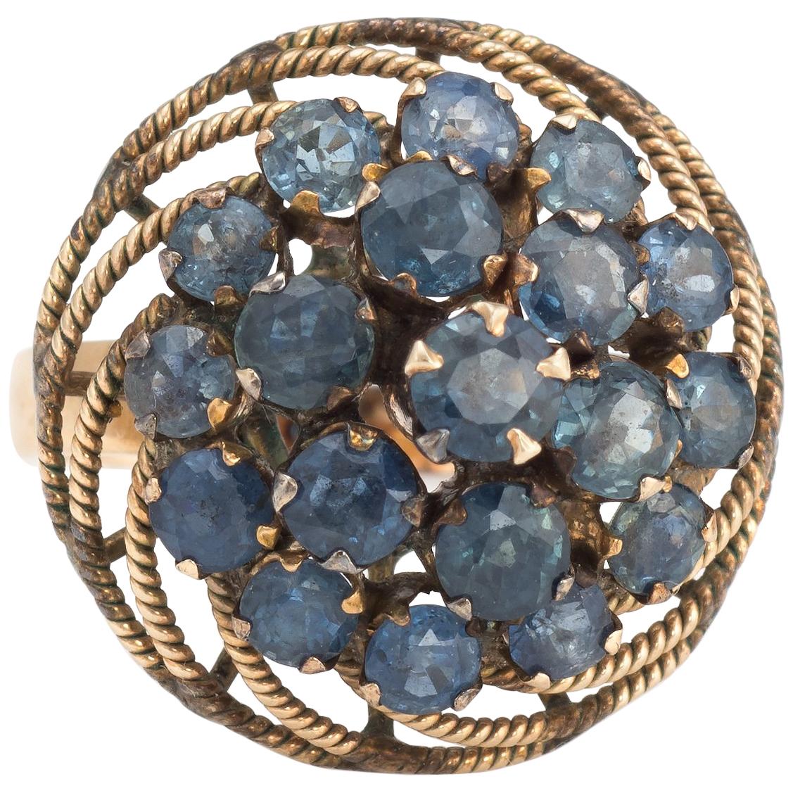 Vintage Sapphire Harem Ring 14 Karat Gold Cocktail Swirl Estate Fine Jewelry