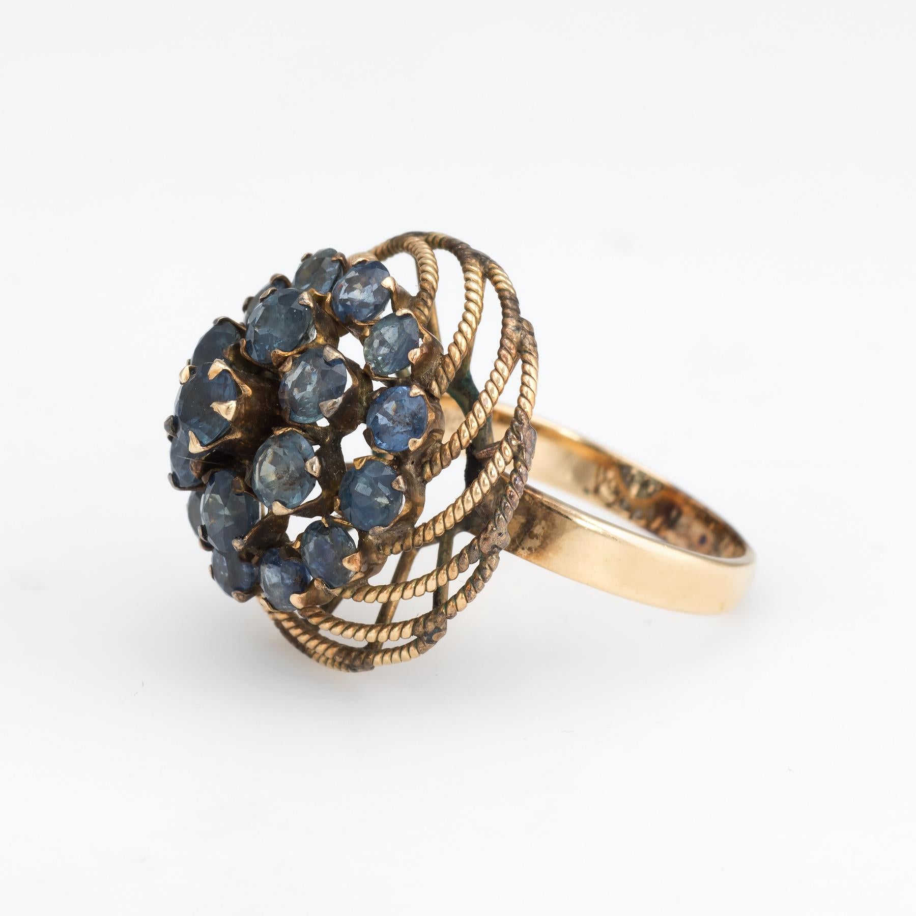 Vintage Sapphire Harem Ring 14 Karat Gold Cocktail Swirl Estate Fine Jewelry In Excellent Condition In Torrance, CA