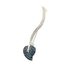 Vintage Sapphire Heart and Diamond Gold Brooch Pin