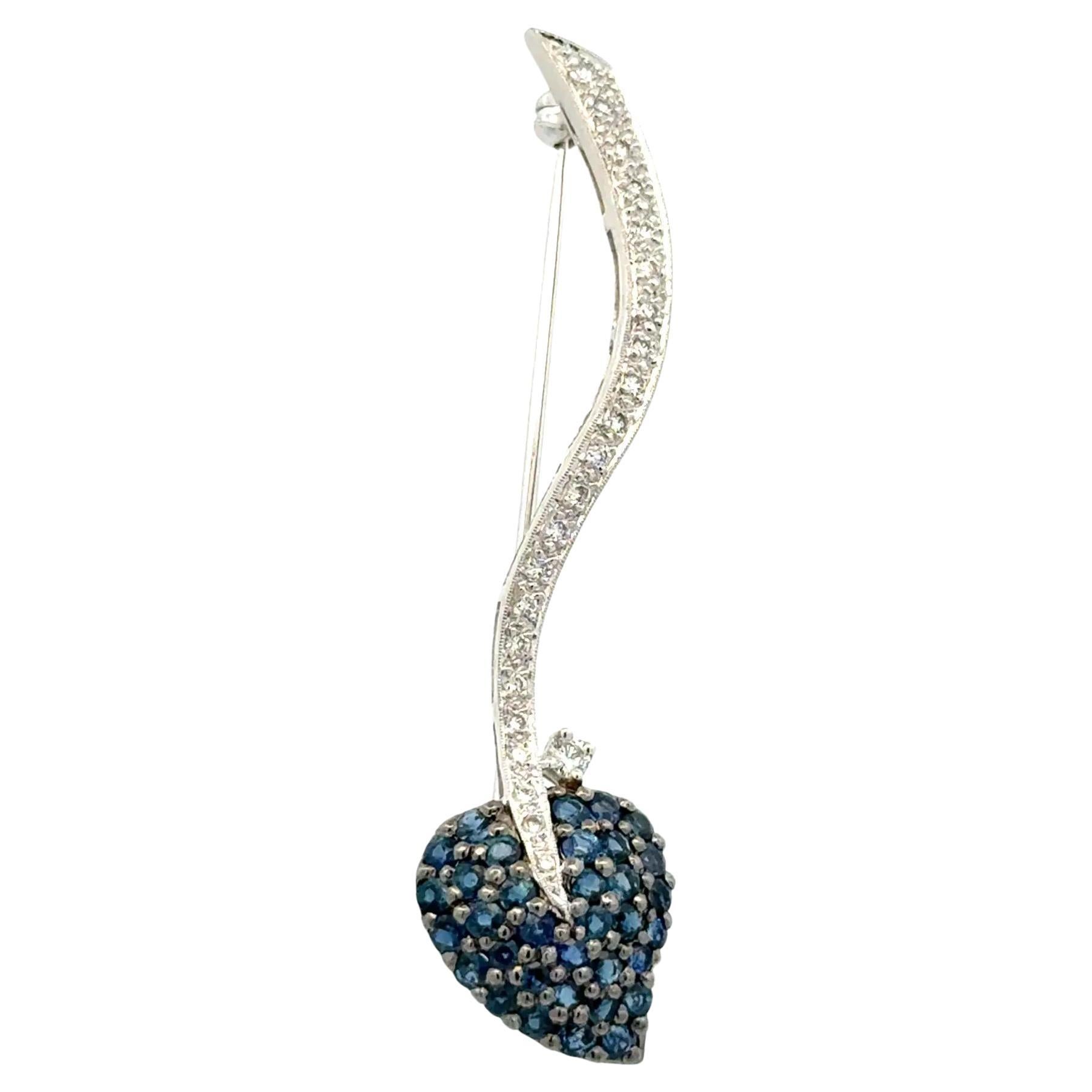 Vintage Sapphire Herz und Diamant Gold Brosche Pin