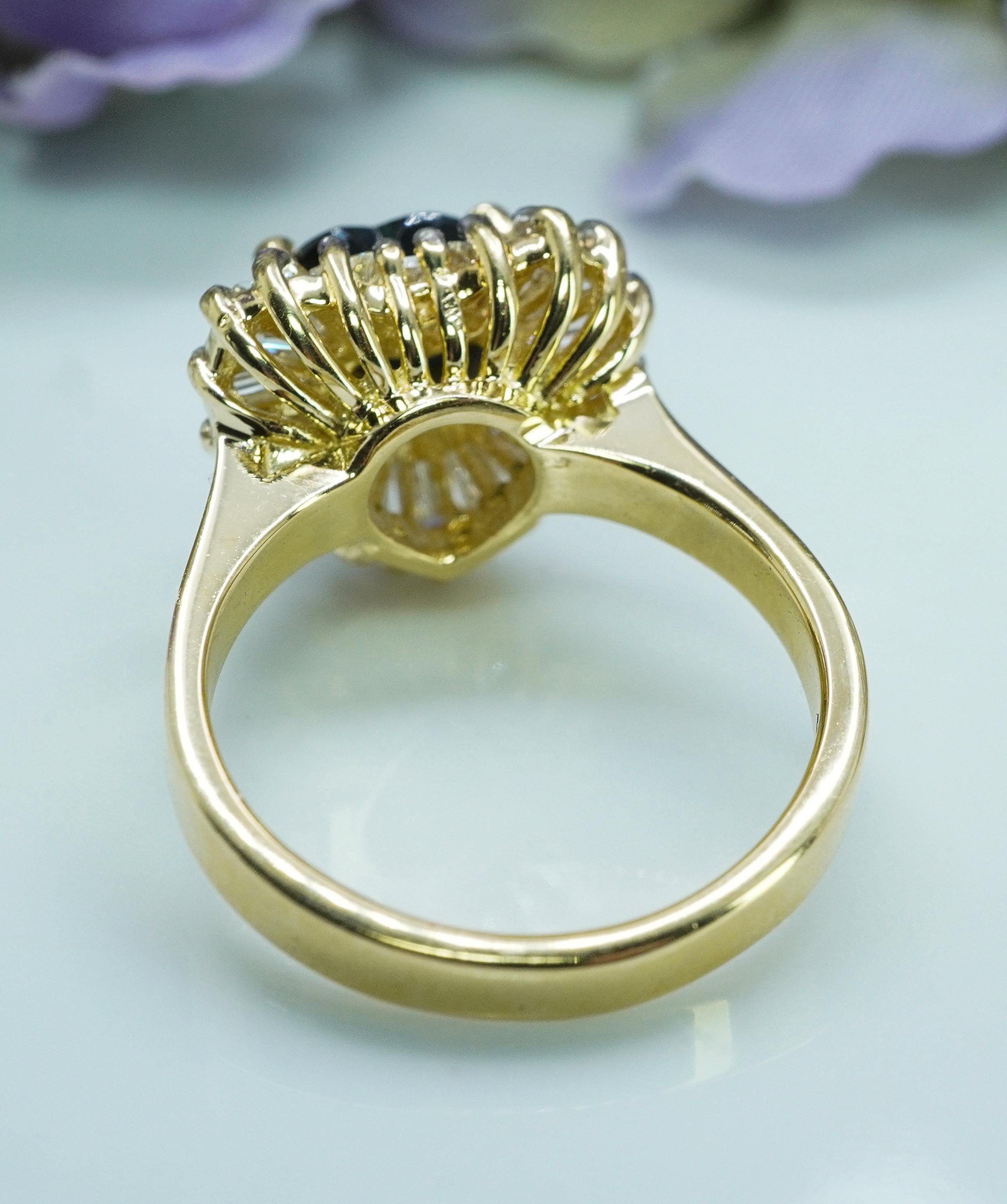 Vintage Saphir Herz Baguette Diamant 18K Gold Estate Ballerina Ring High End Vintage im Angebot 3