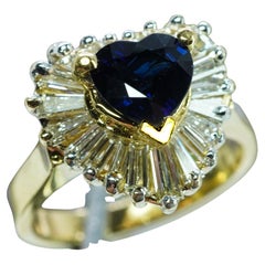Vintage Saphir Herz Baguette Diamant 18K Gold Estate Ballerina Ring High End Vintage