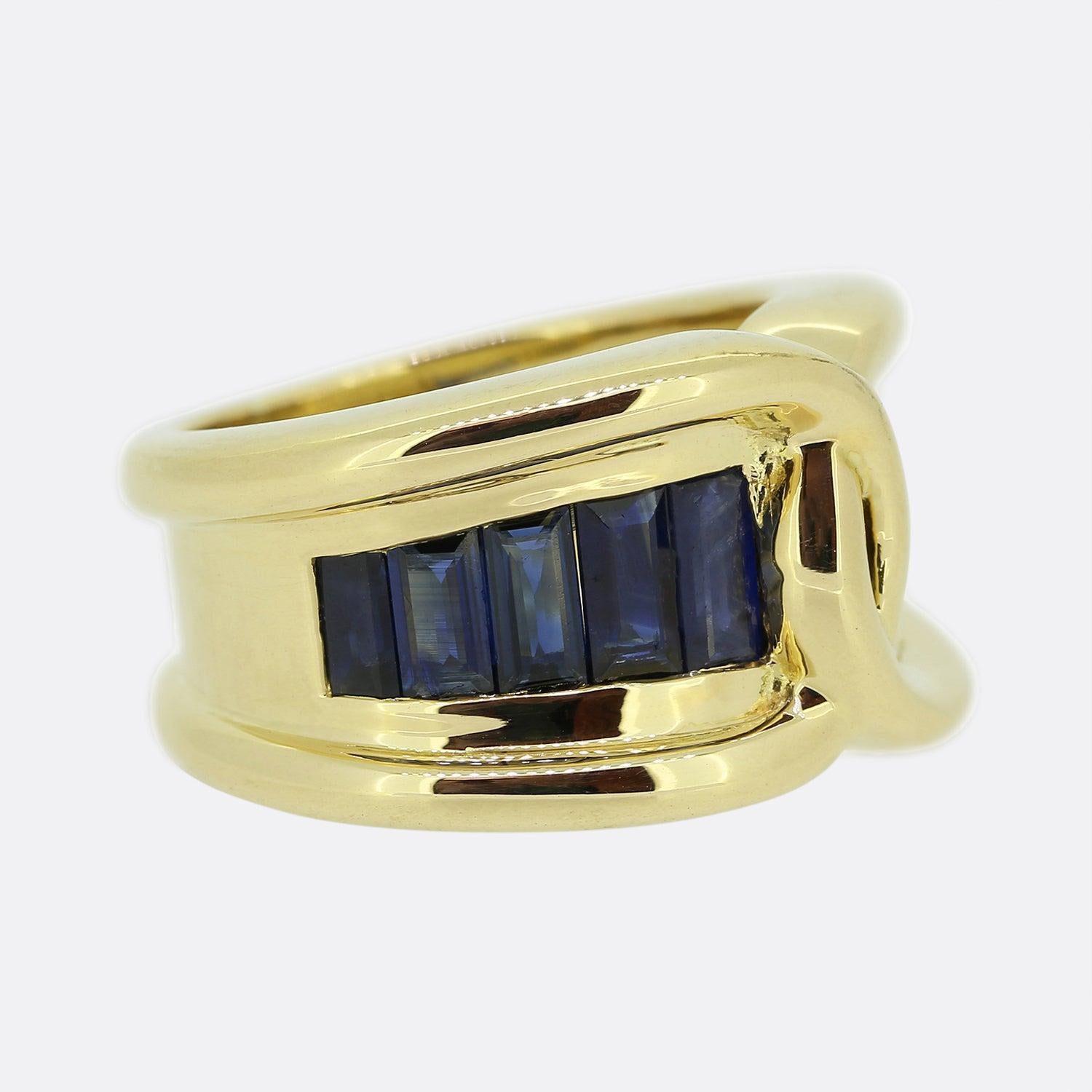 Taille baguette Bague nœud de saphir vintage en vente