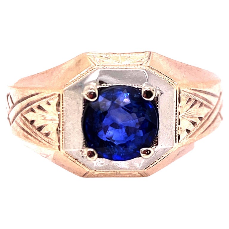 Art Deco Mens Ring .95ct Round Natural Sapphire Original 1920's Antique ...