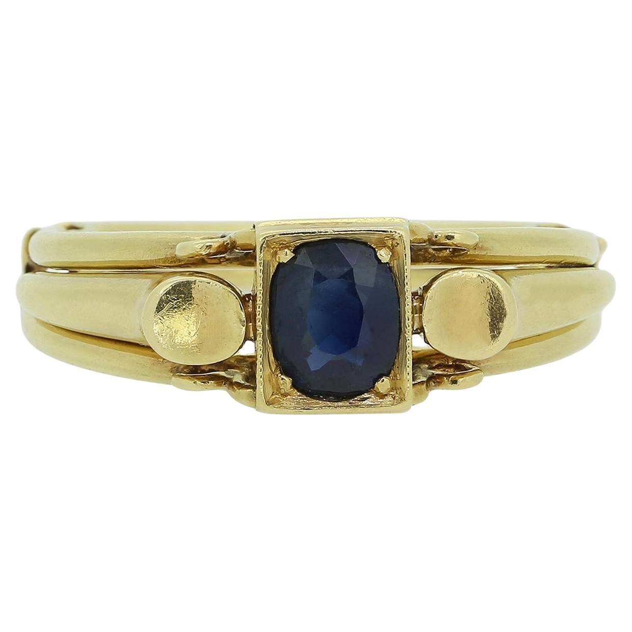 Vintage Sapphire Openable Solitaire Ring For Sale