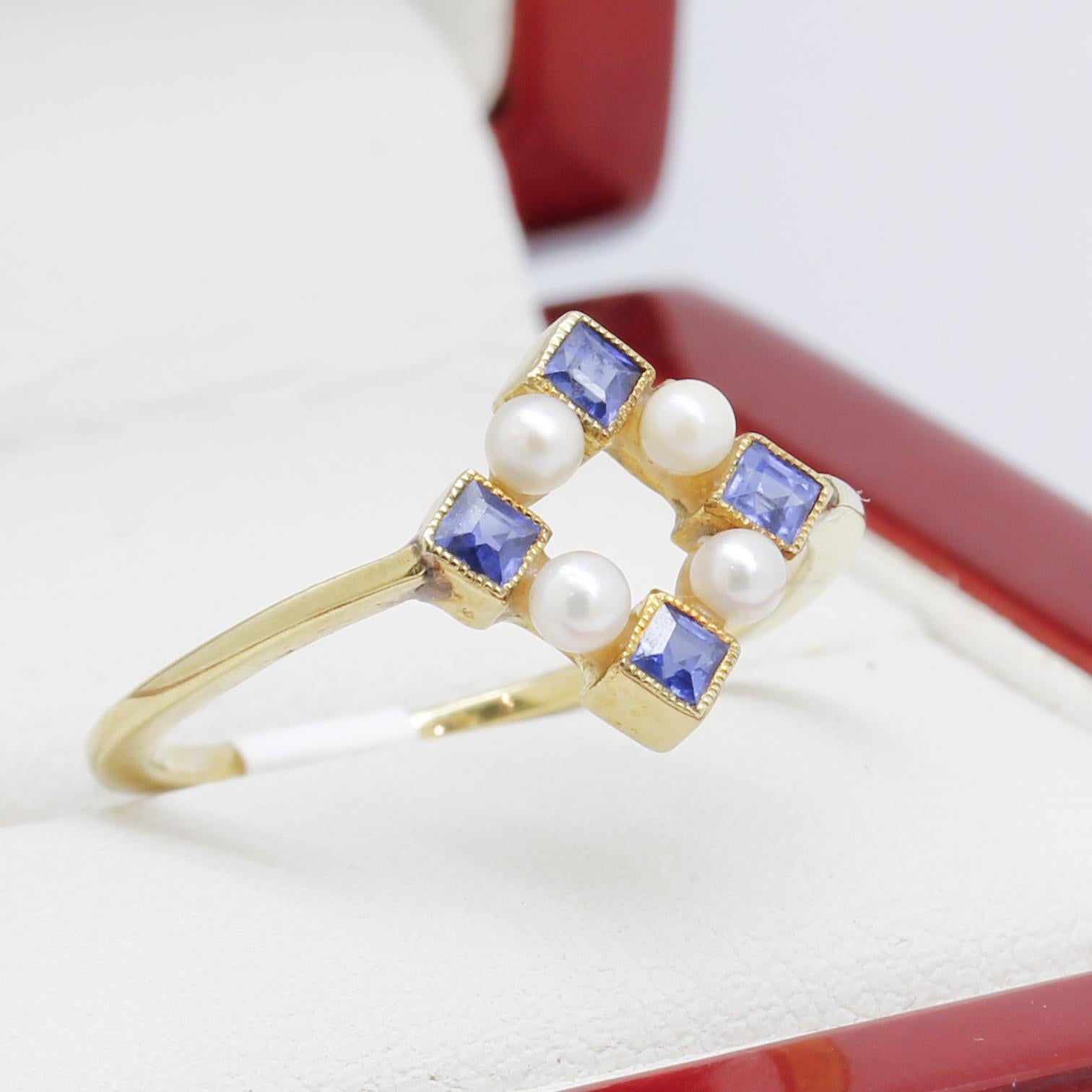 Women's Vintage Sapphire & Pearl Art Deco Ring For Sale