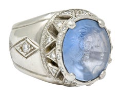 Vintage Sapphire Platinum Zeus Ammon Cameo Men's Ring
