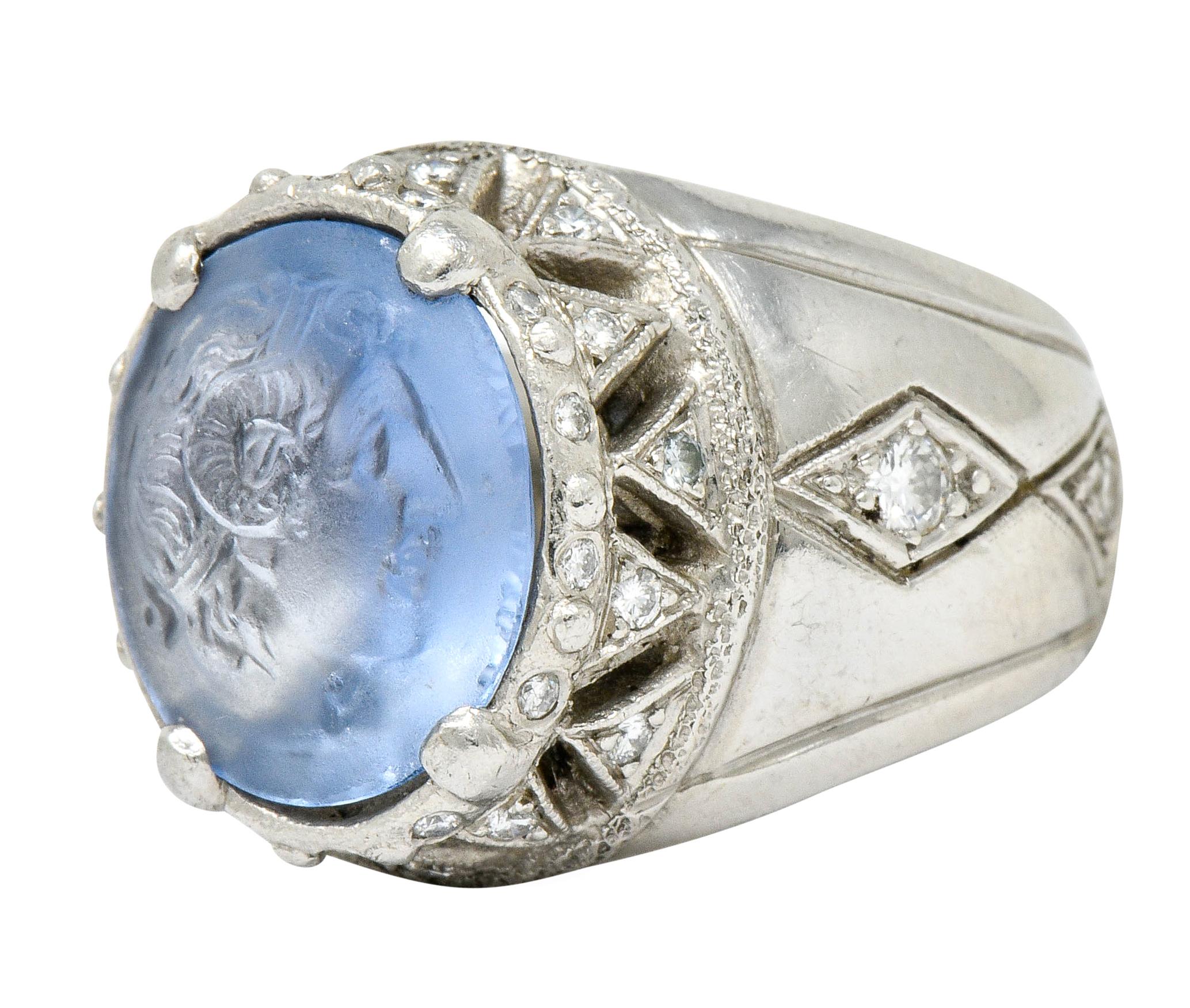 Contemporary Vintage Sapphire Platinum Zeus Ammon Cameo Men's Ring