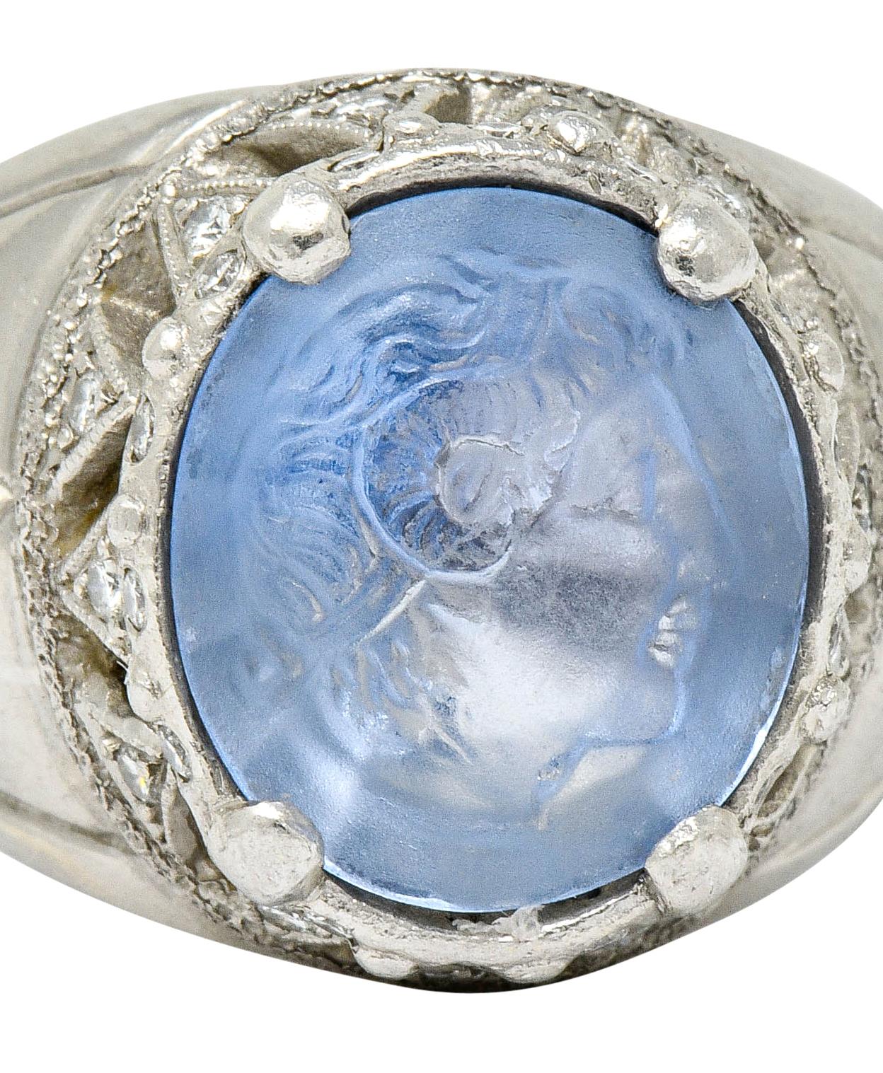 Oval Cut Vintage Sapphire Platinum Zeus Ammon Cameo Men's Ring