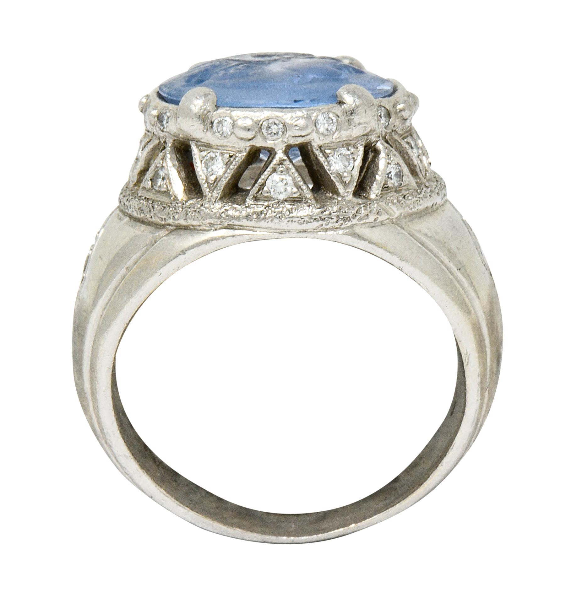 Women's or Men's Vintage Sapphire Platinum Zeus Ammon Cameo Men's Ring
