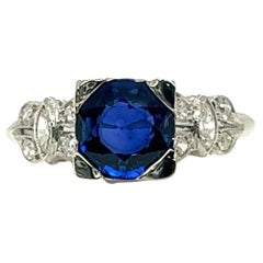 Antique Sapphire Ring 1.70ct Original 1920's Deco Diamond Platinum Engagement