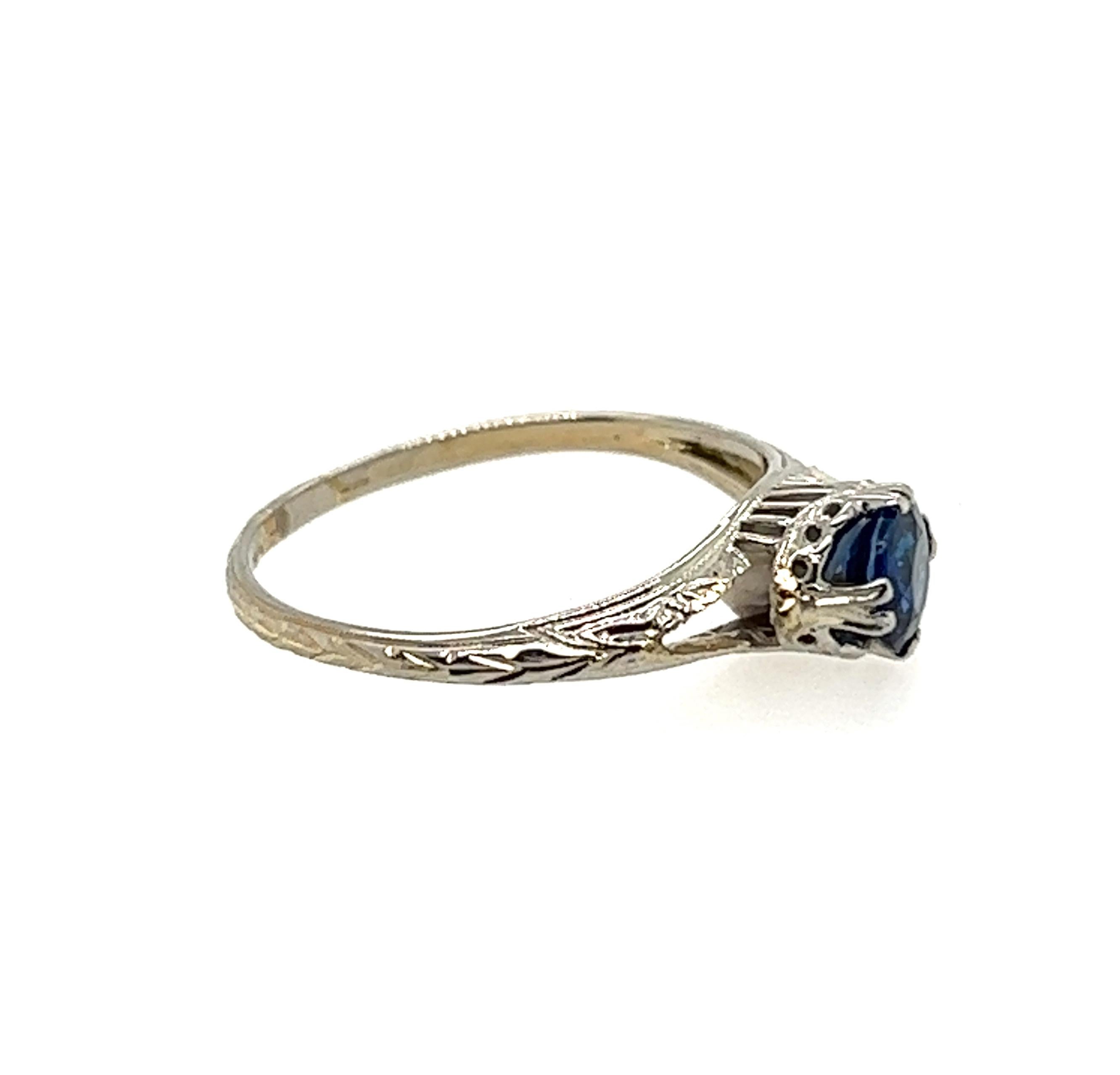 Vintage Saphir Ring 0,65 Karat 18K Weißgold Antik Art Deco (Art déco)