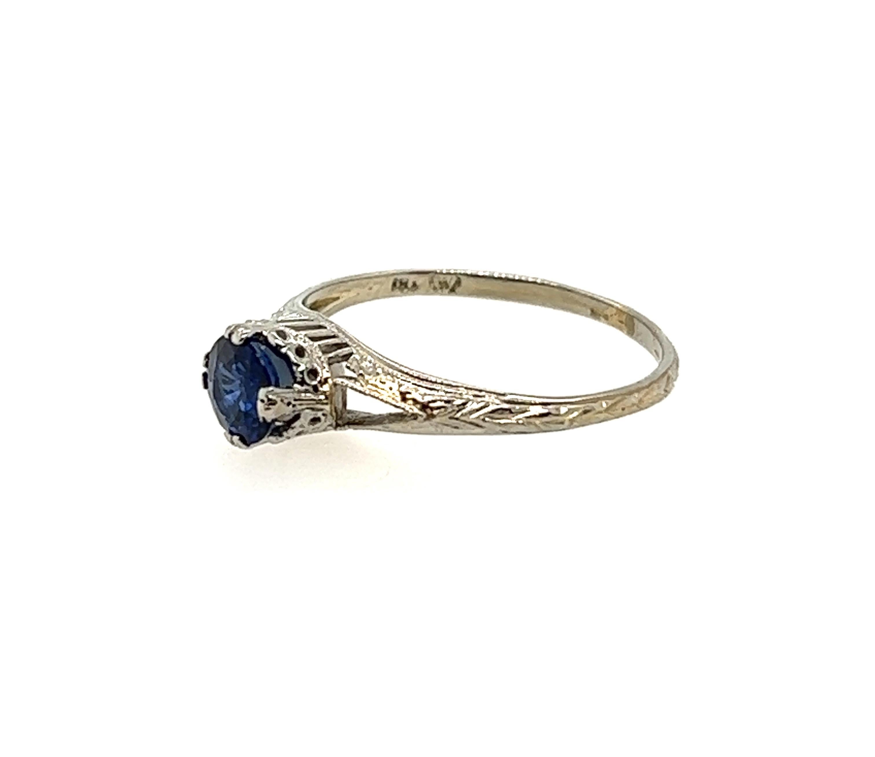 Vintage Saphir Ring 0,65 Karat 18K Weißgold Antik Art Deco (Rundschliff)