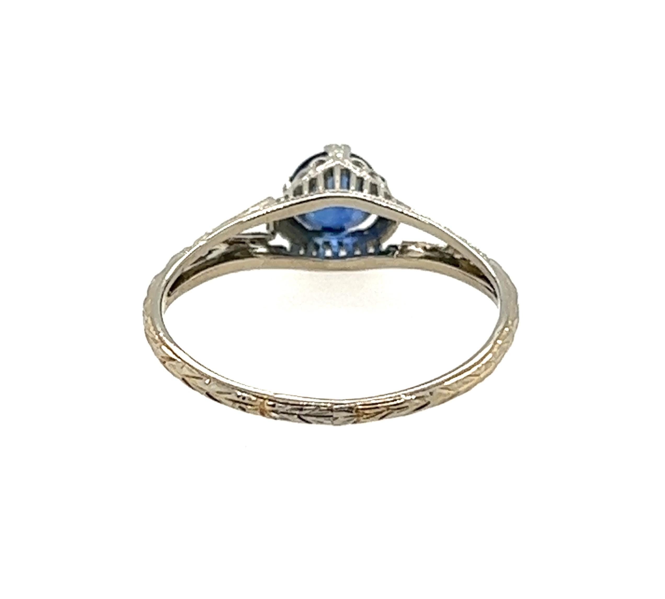 Vintage Saphir Ring 0,65 Karat 18K Weißgold Antik Art Deco Damen