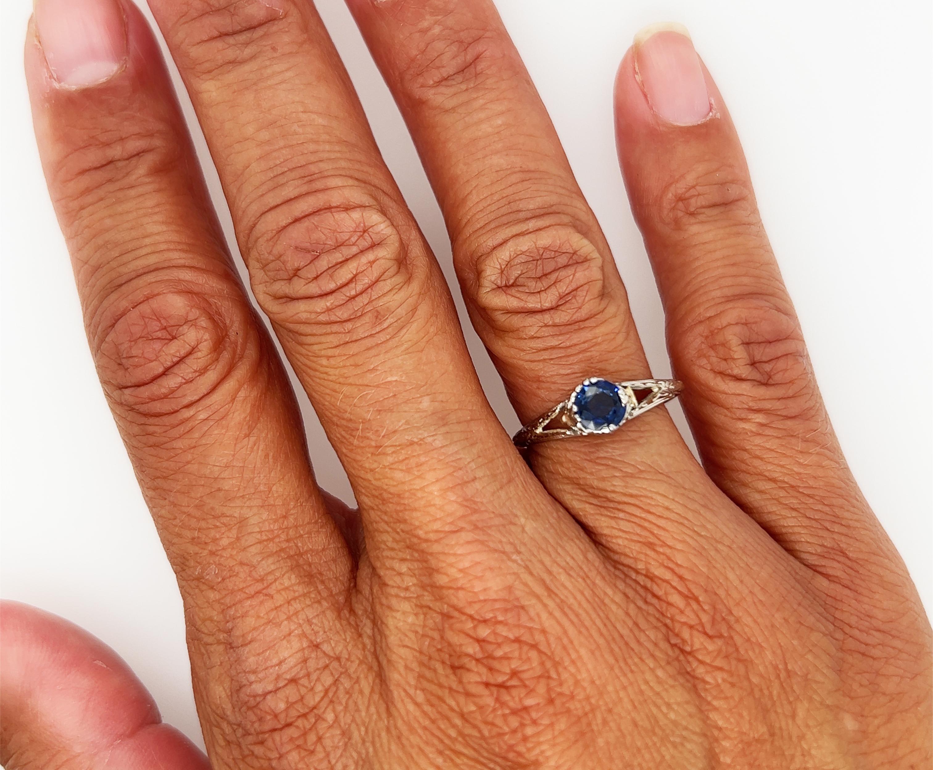 Vintage Saphir Ring 0,65 Karat 18K Weißgold Antik Art Deco 1