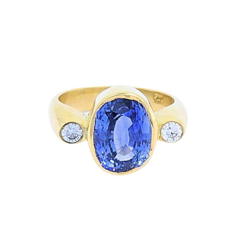 Femenino o masculino Anillo Zafiro Vintage Diamante Oro 14k en venta