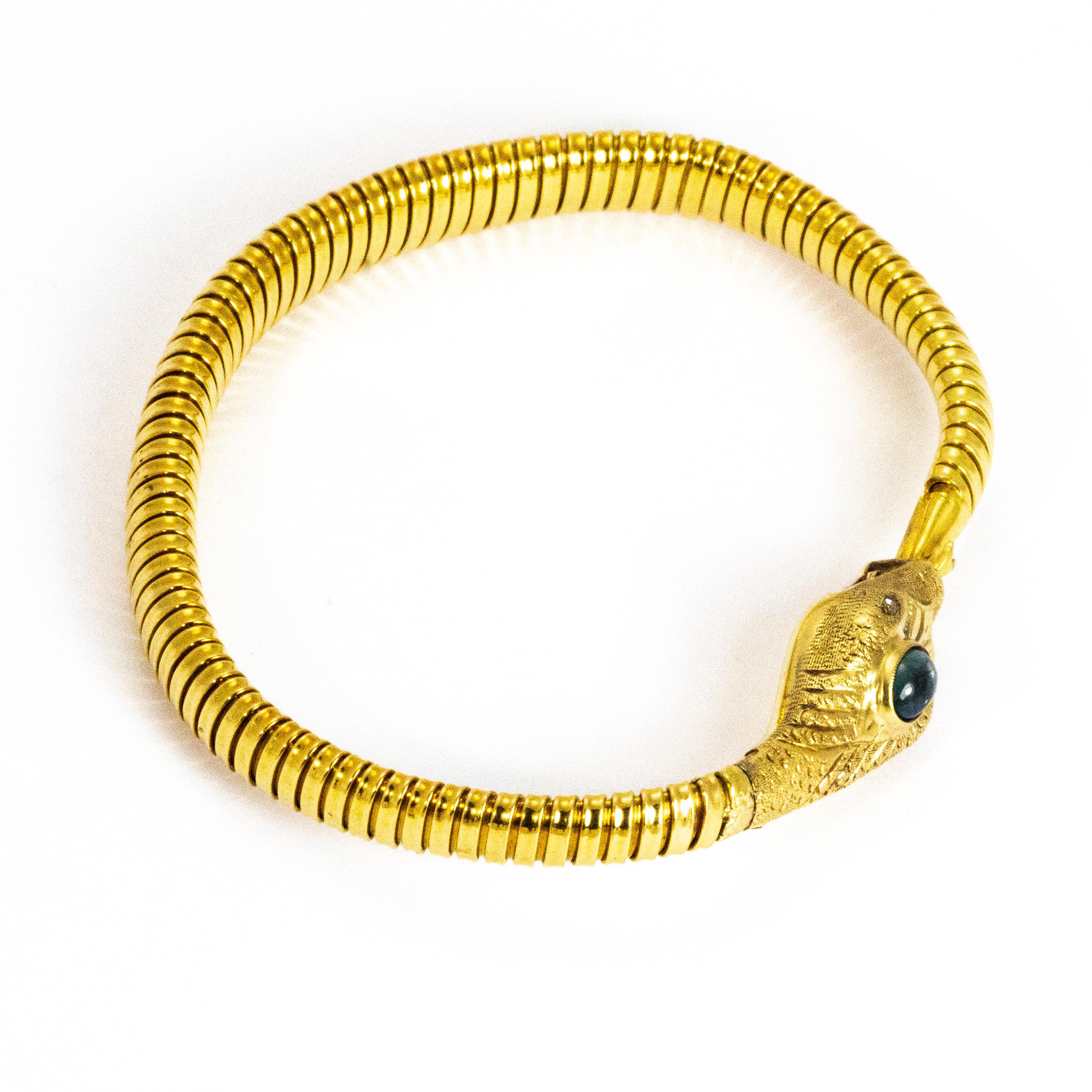 Women's or Men's Vintage Sapphire, Rose Cut Diamond and 18 Carat Gold Snake Bracelet