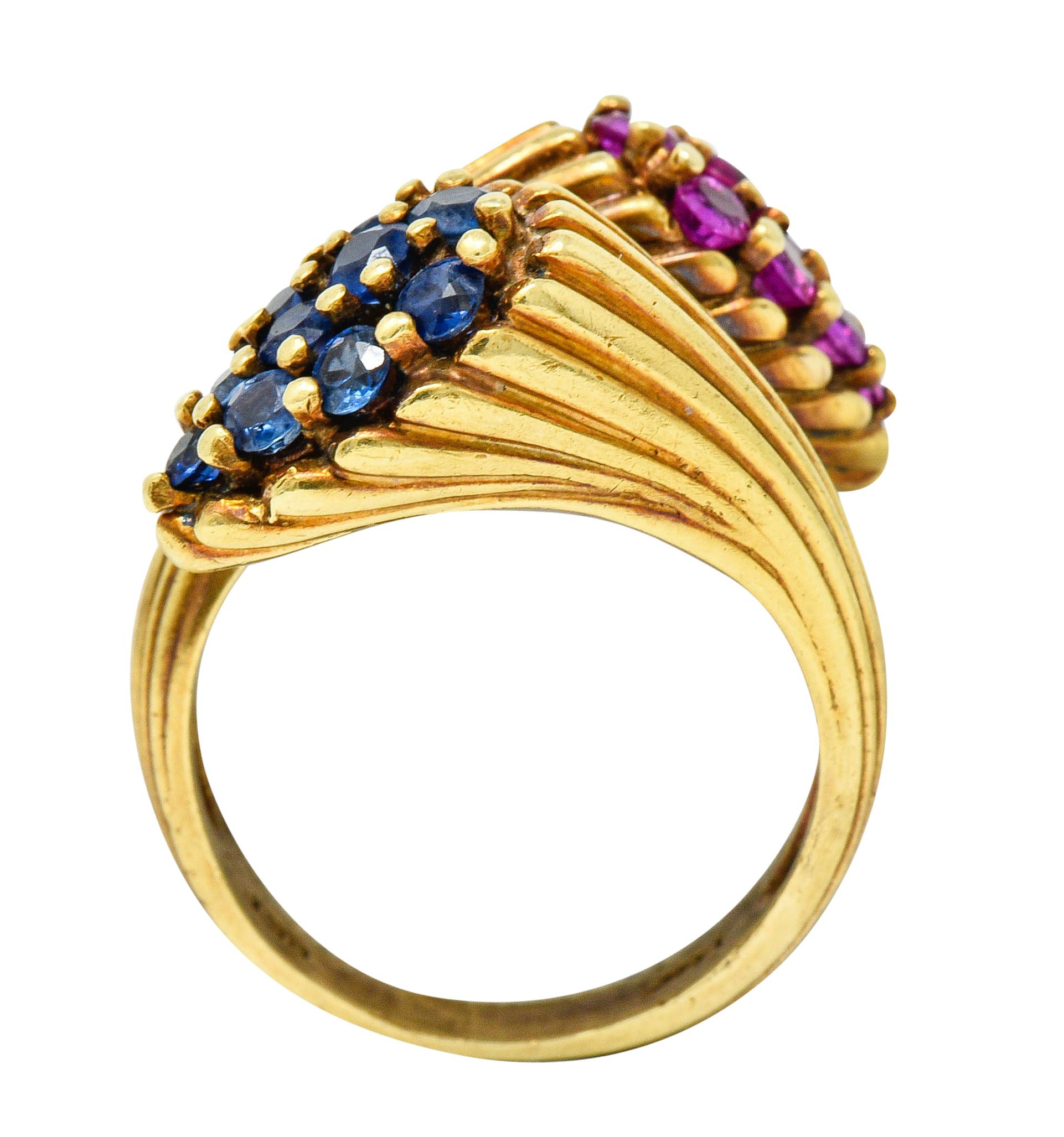 Vintage Sapphire Ruby 14 Karat Gold Bypass Ring 2