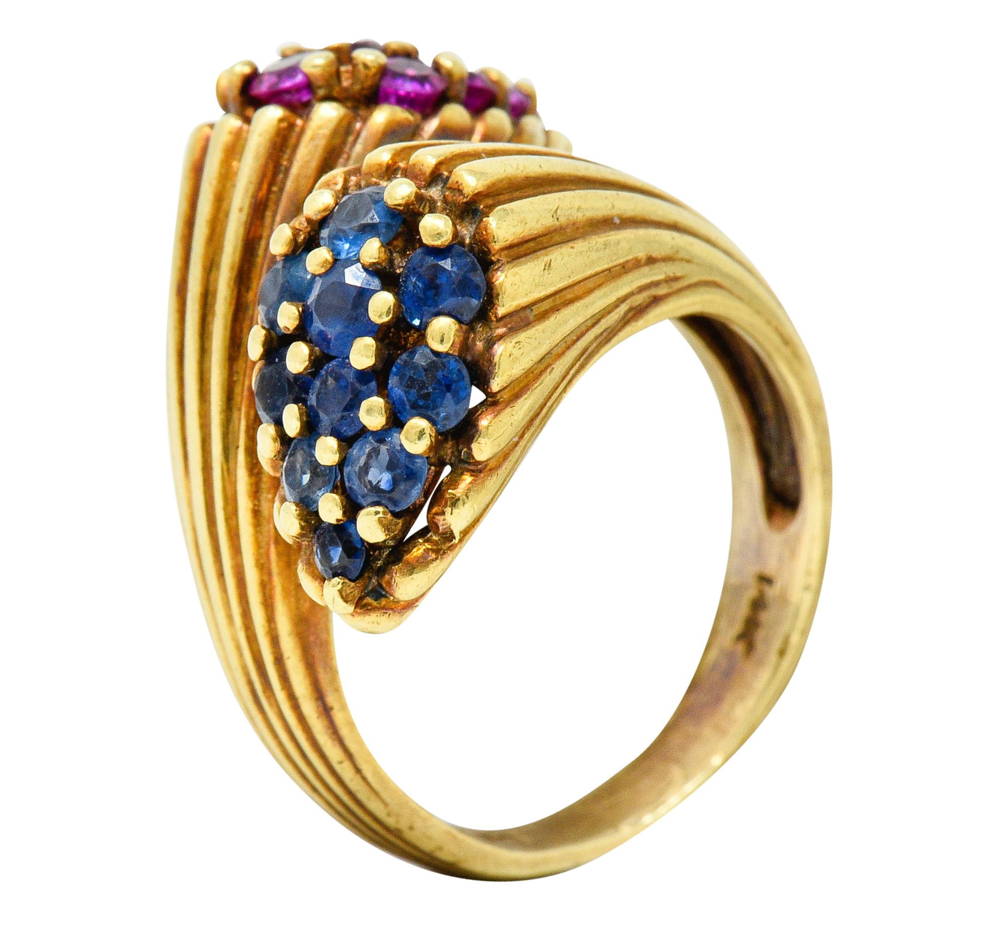 Vintage Sapphire Ruby 14 Karat Gold Bypass Ring 3