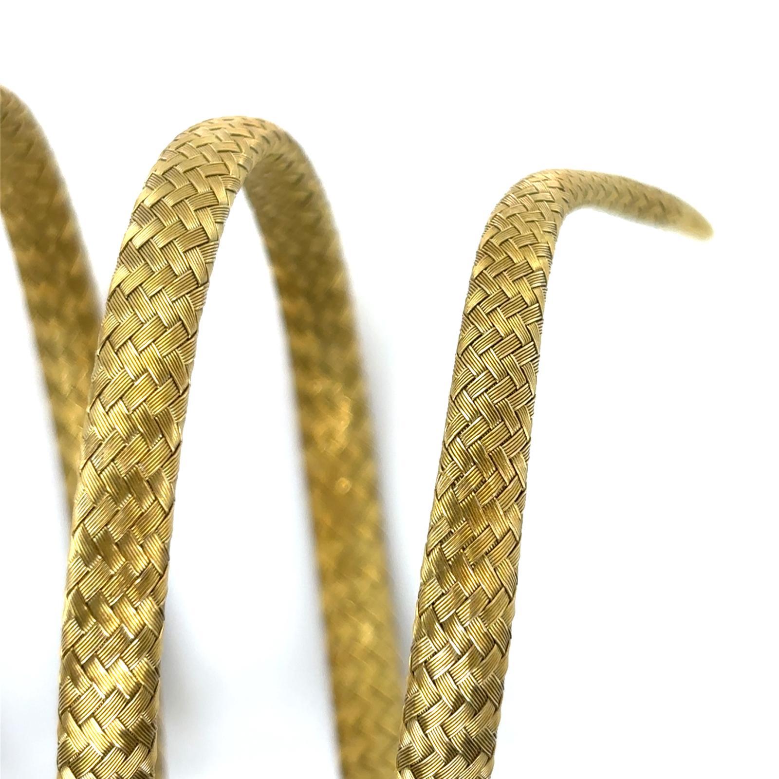 Vintage Sapphire Ruby 18 Karat Yellow Gold Snake Triple Coil Flexible Bracelet For Sale 5