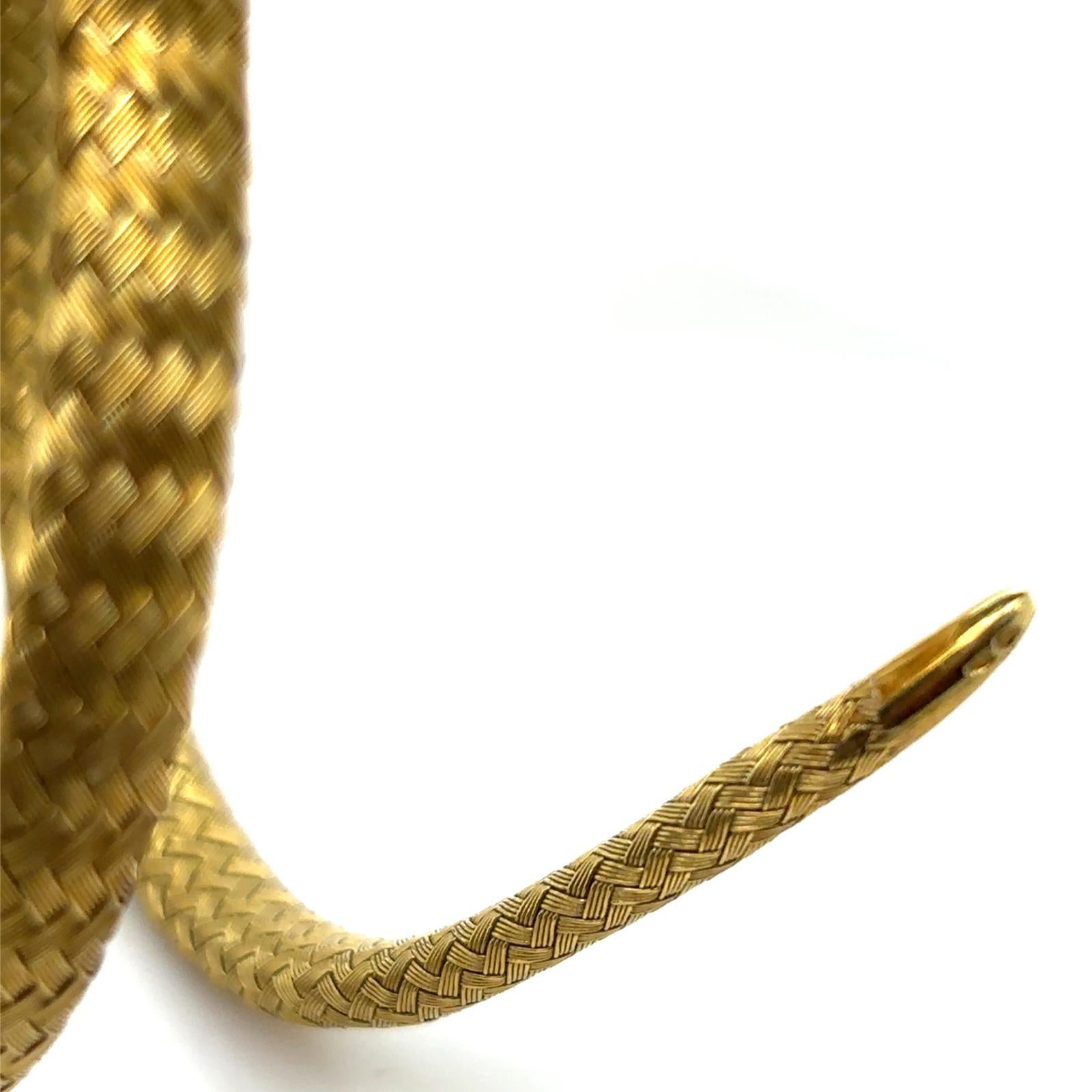 Vintage Sapphire Ruby 18 Karat Yellow Gold Snake Triple Coil Flexible Bracelet For Sale 7