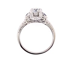 Vintage Sapphire Semi Mount Engagement Ring Setting French Cut .10ct 18K Deco an