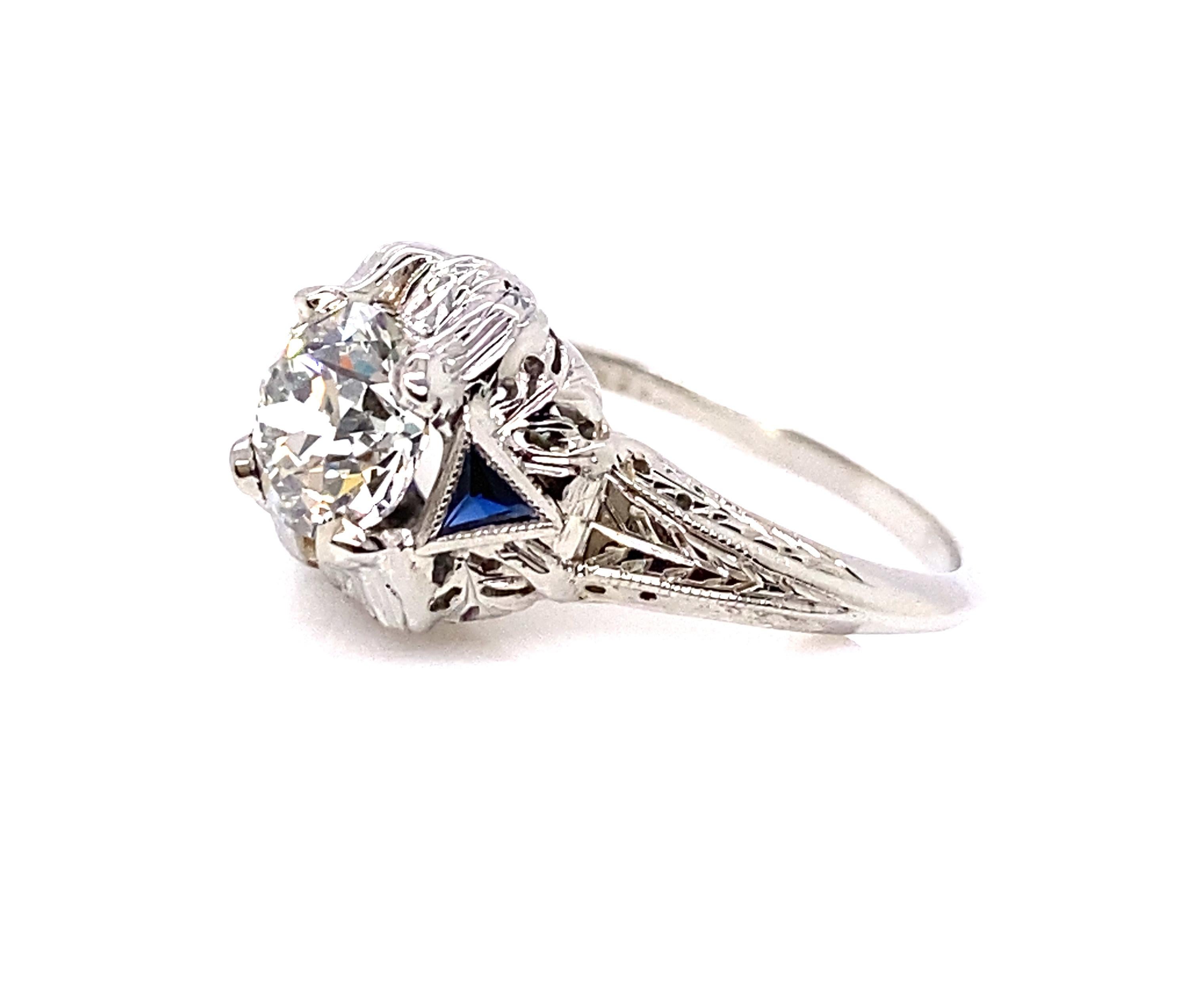 Art Deco Vintage Sapphire Semi Mount Engagement Ring Setting French Cut .10ct 18K Deco an