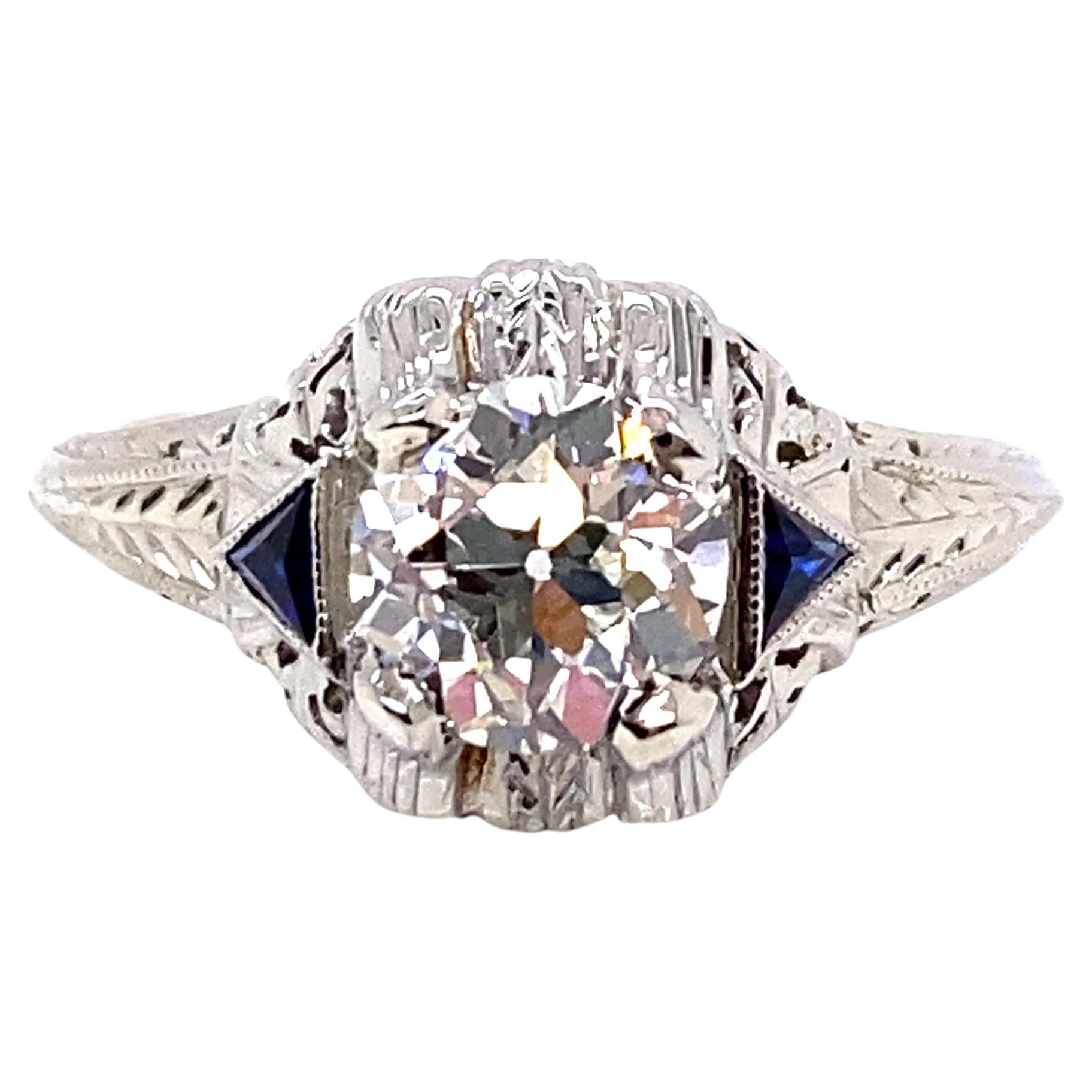 Vintage Sapphire Semi Mount Engagement Ring Setting French Cut .10ct 18K Deco an