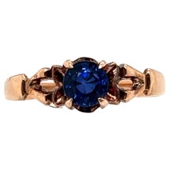 Vintage Sapphire Solitaire Ring .60ct Original Victorian Antique 14K