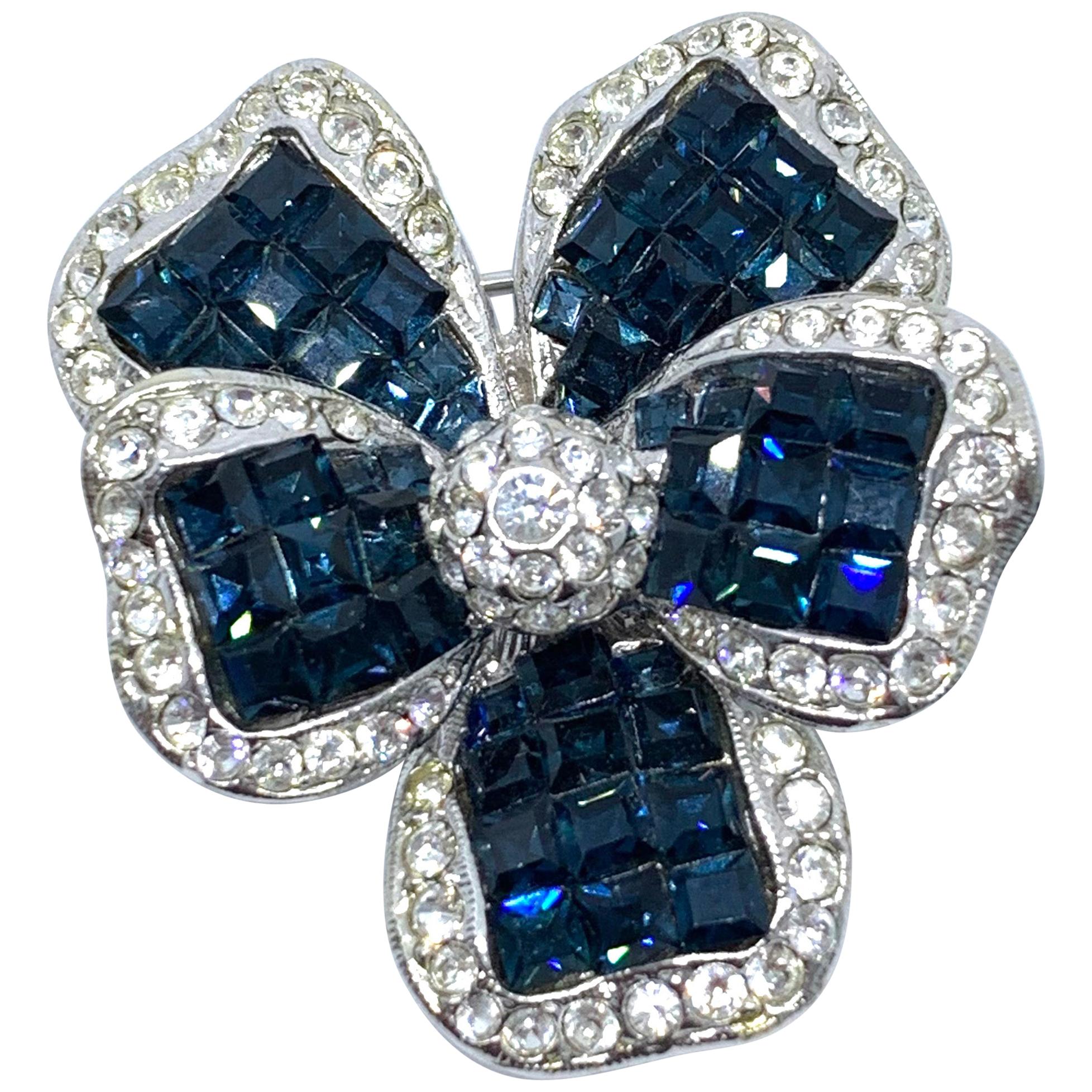 Vintage Sapphire Swarovski Crystal Flower Brooch