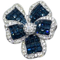 Vintage Saphir Swarovski Kristall Blume Brosche