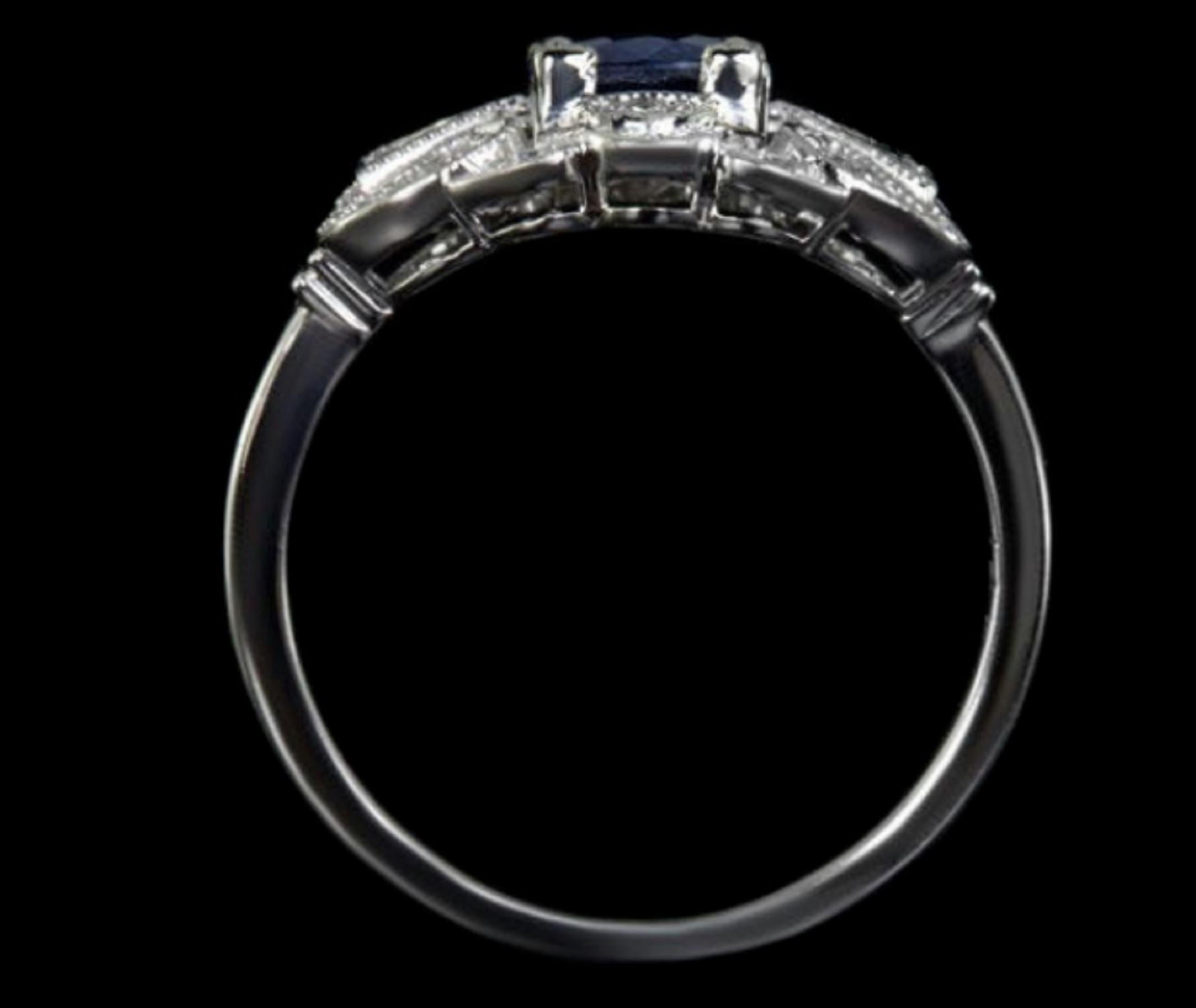 Art Deco Vintage Sapphire White Diamond Cocktail White Diamond Ring
