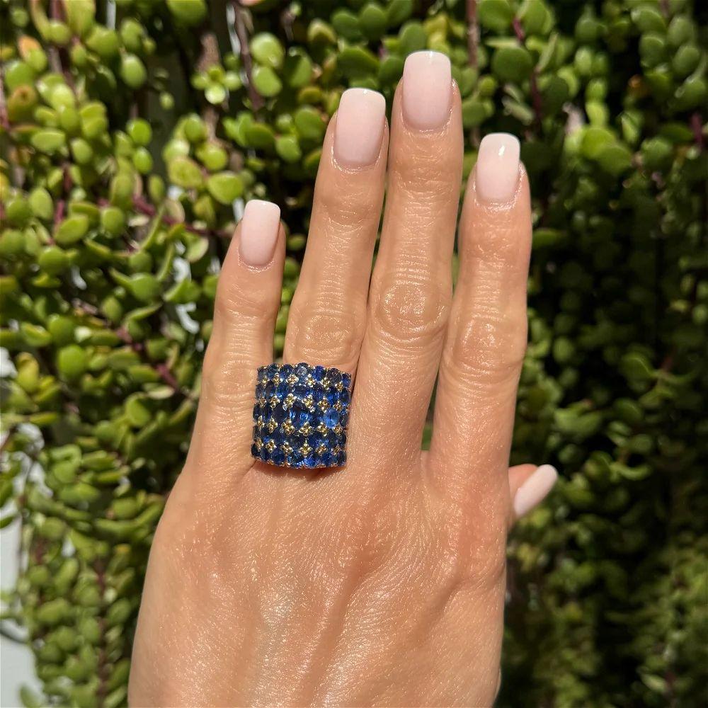 Modernist Vintage Sapphire Wide Curved Gold Band Statement Ring For Sale