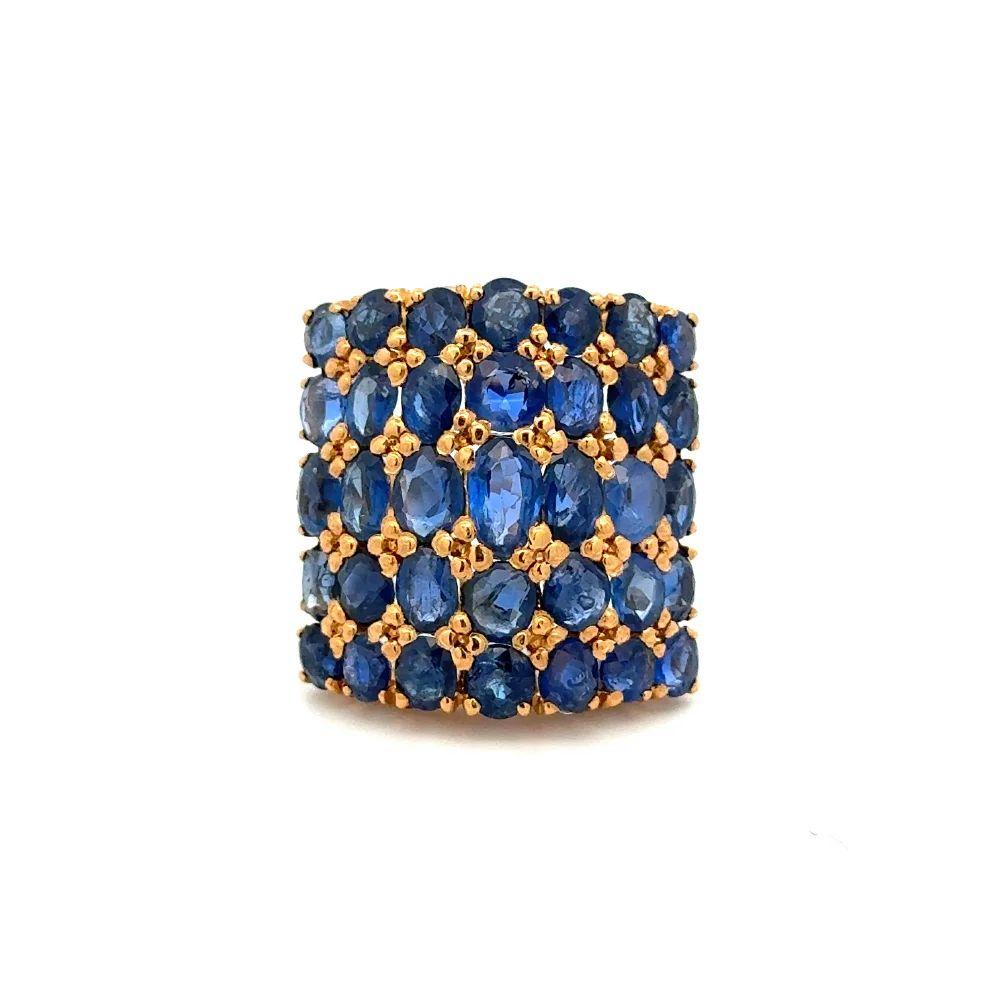 Oval Cut Vintage Sapphire Wide Curved Gold Band Statement Ring For Sale